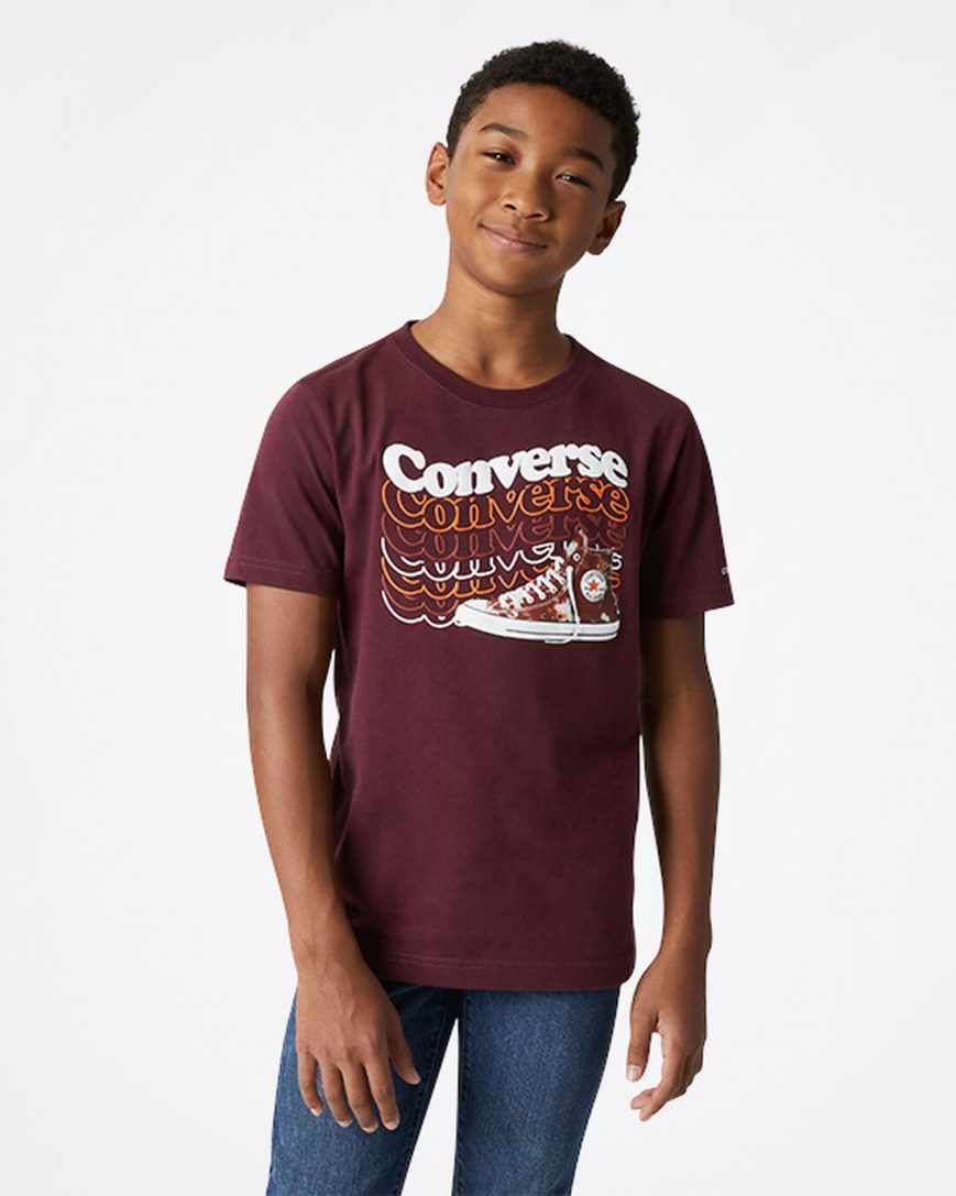 T-Shirts Converse Wavy Wordmark Sneaker Chlapcenske Tmavo Bordove | SK UJQEZ6